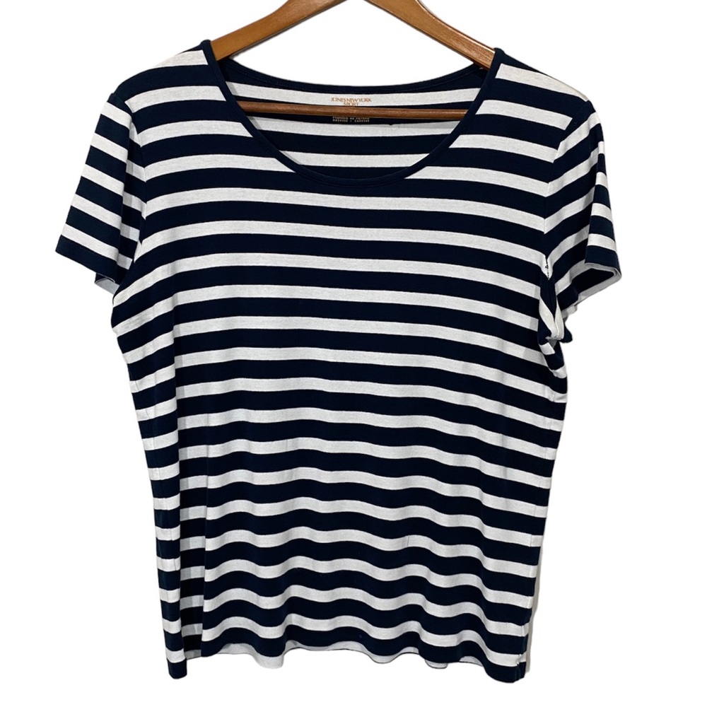 Jones New York Sport Nautical Beachy Sailor Navy Striped Top Women’s XL Coastal